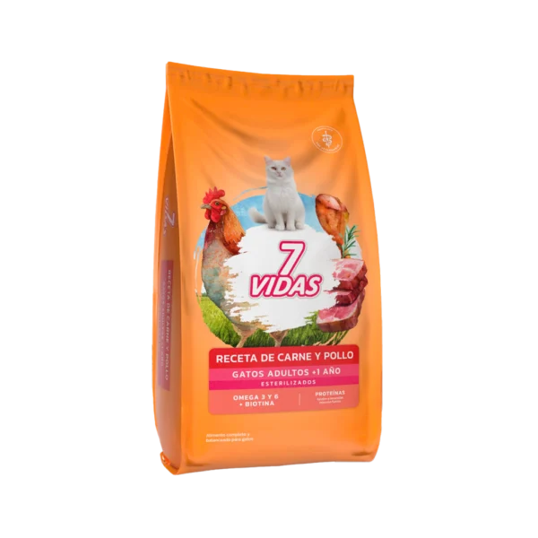 7 VIDAS GATO  ESTERILIZADO CARNE Y POLLO  X  10 KG